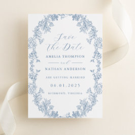 Reserve A Data Casamento vintage Elegante Azul Dusty Salva A Data