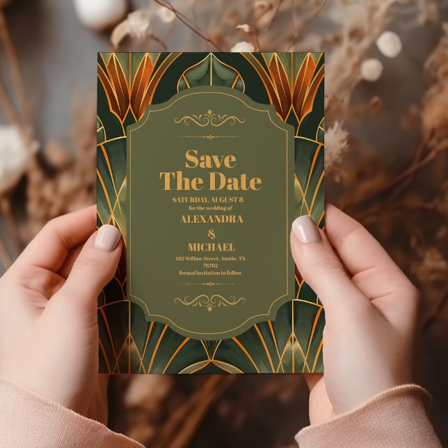 Reserve A Data Casamento vintage Elegante Verde-Oliva (Criador carregado)