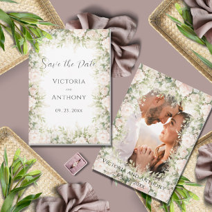 Reserve A Data Casamento Vintage em Aquarela Floral Rosa Elegante