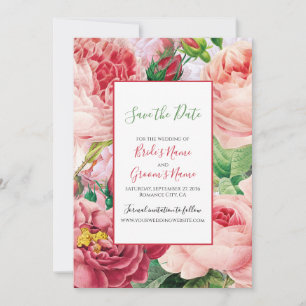 Reserve A Data Casamento Vintage Floral & Botânico de Rosas Rosa