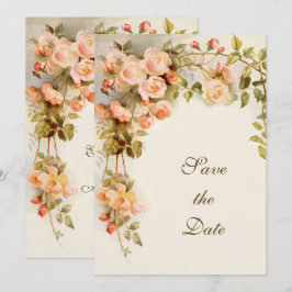 Reserve A Data Casamento Vintage, Flores de Rosa Cor-de-Rosa, Sal