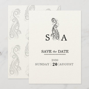 Reserve A Data Casamento Vintage Flourish Black Monographic