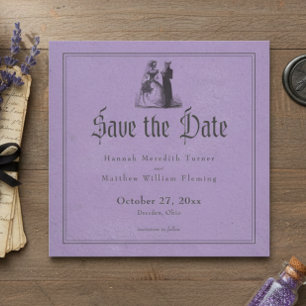 Reserve A Data Casamento Vintage Gótico Preto Toile Roxo