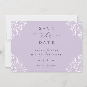 Reserve A Data Casamento vintage Lilac de Lavanda Elegante