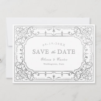 Reserve A Data Casamento vintage ornamentado romântico de prata