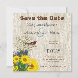Reserve A Data Casamento Vintage Pássaro em Madeira Save the Date