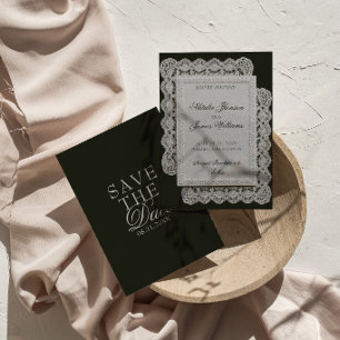 Reserve A Data Casamento Vintage Preto E Branco Renda Dinheiro An