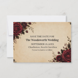 Reserve A Data Casamento Vintage Preto Rosa Vermelho Borgonha