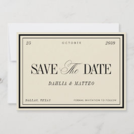 Reserve A Data Casamento Vintage Retro Elegante em Marfim e Preto
