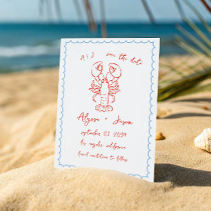 Reserve A Data Casamento Vintage Retro Manuscrito Lagosta Vermelh