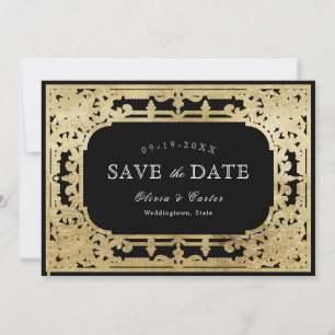 Reserve A Data Casamento vintage romântico preto e dourado