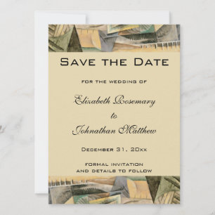 Reserve A Data Casamento Vintage, Tons de Terra, Arte Cubista