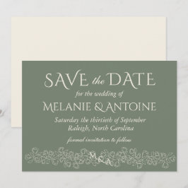 Reserve A Data Casamento Vintage Verde Sage Elegante
