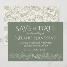 Reserve A Data Casamento Vintage Verde Sage Elegante