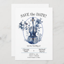 Reserve A Data Casamento Violino Branco e Azul