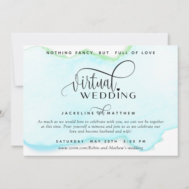 Reserve A Data Casamento Virtual Online, Turquesa Green Watercolo (Frente)