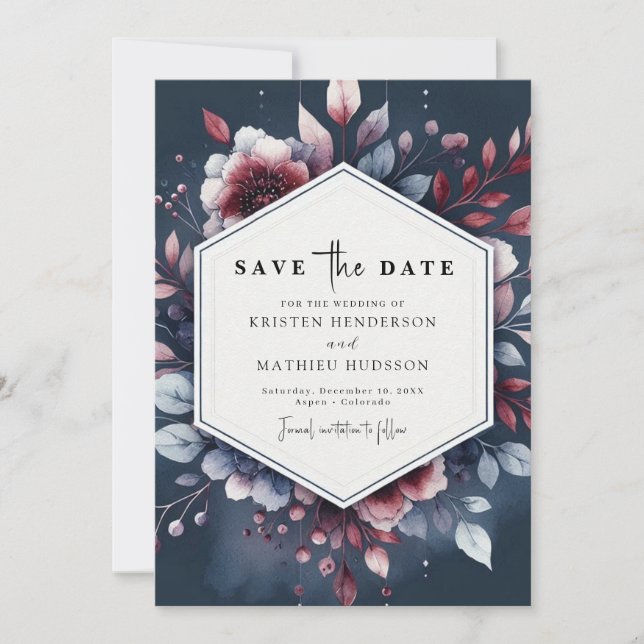 Reserve A Data Casamento Whimsical Burgundy (Frente)