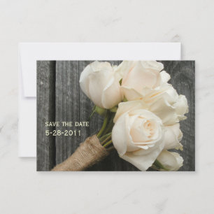 Reserve A Data Casamento White Roses & Barnwood Salvar a Data