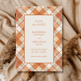 Reserve A Data Casamento Xadrez Laranja Desbotado Vintage