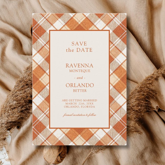 Reserve A Data Casamento Xadrez Laranja Desbotado Vintage (Criador carregado)