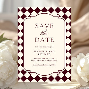 Reserve A Data Casamento Xadrez Marfim Burgundy Vintage Old Money