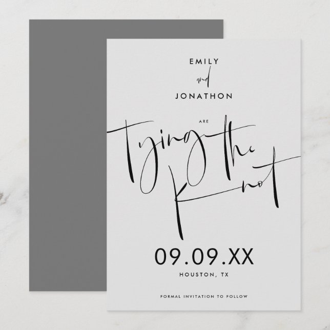 Reserve A Data Casando Elegante Script Cinza Preta (Frente/Verso)