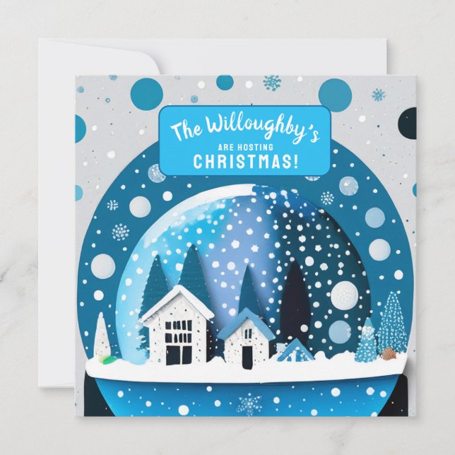 Reserve A Data Casas Azul e Branco em um Globo de Neve do Inverno (Frente)