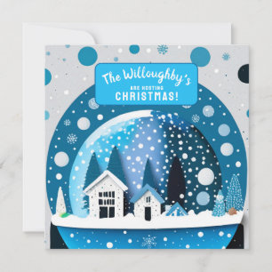 Reserve A Data Casas de Inverno Azul e Branco em Globo de Neve