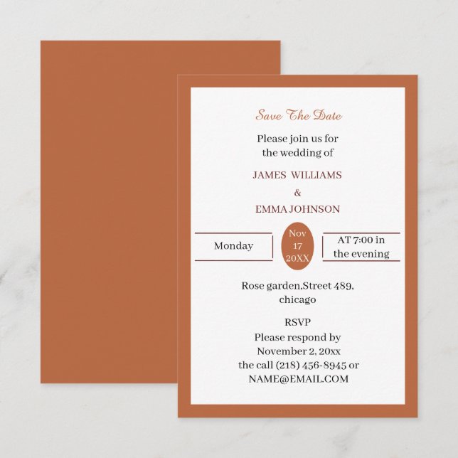 Reserve A Data Castanho Claro Simples Personalizado (Frente/Verso)