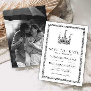 Reserve A Data Castelo de Conto de Fadas Prateado Foto Casamento
