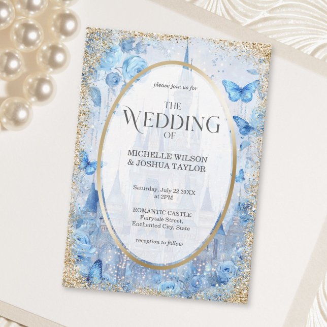 Reserve A Data Castelo de Contos de Fadas Florais Borboletas da F (Enchanted Wood Fairytale Castle Floral Butterflies Save The Date)
