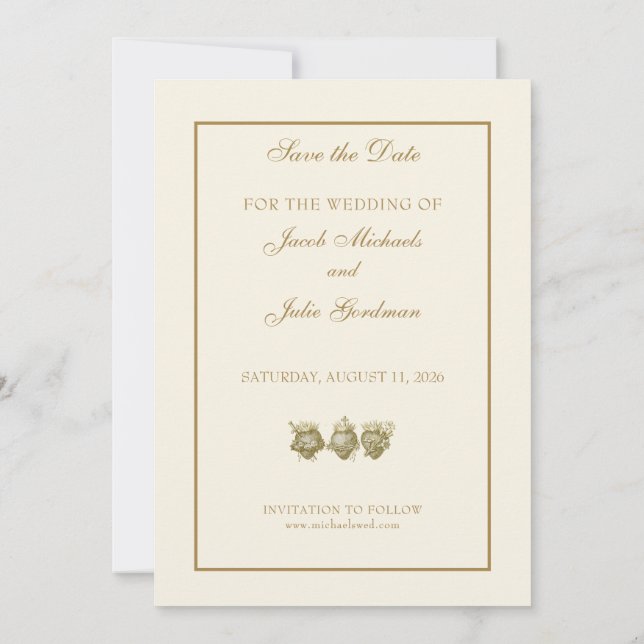 Reserve A Data Catholic Sacred Heart Save the Date Wedding (Verso)