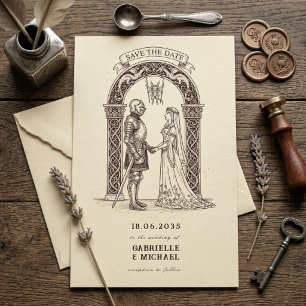 Reserve A Data Cavaleiro Gótico Medieval Casamento Sépia