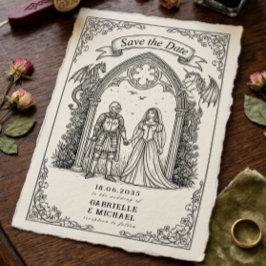 Reserve A Data Cavaleiro Gótico Medieval Noiva Noivo Salva a Data