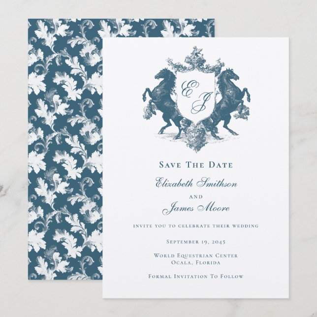 Reserve A Data Cavalos Monográficos Equestres Crest Casamento Azu (Frente/Verso)