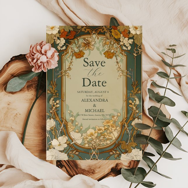 Reserve A Data Celebração de Casamento Floral Art Nouveau (Criador carregado)
