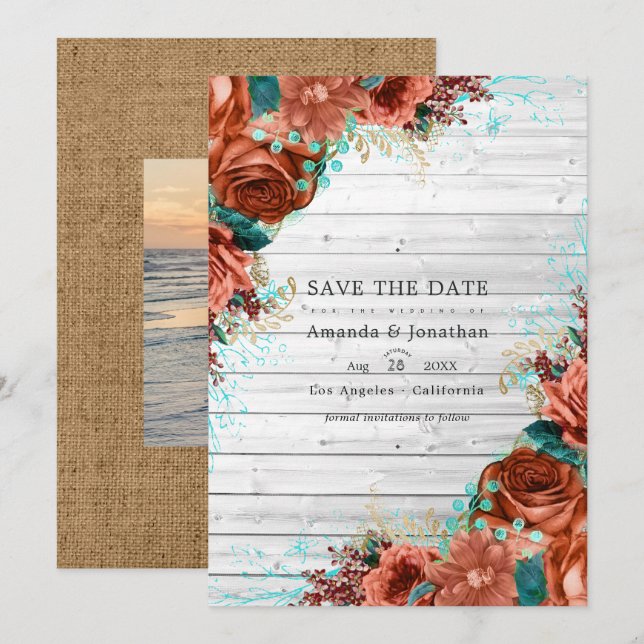 Reserve A Data Celebração de Casamento Floral Rústico em Celeiro  (Frente/Verso)