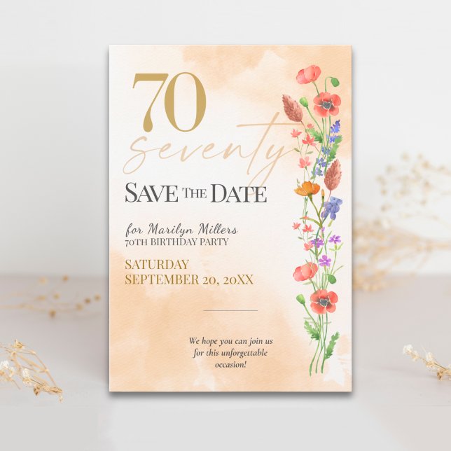 Reserve A Data Celebração dos 70 Anos com Flor Silvestre Suave (Criador carregado)