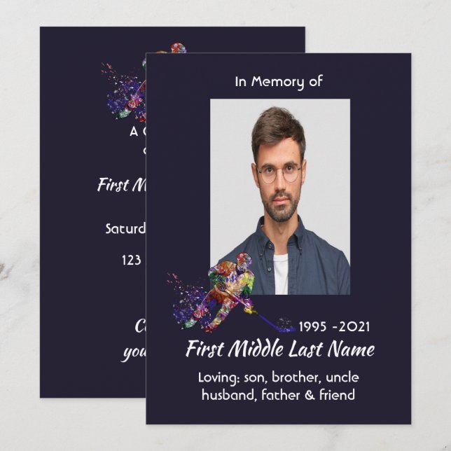 Reserve A Data Celebration of Life Service  Hockey Player Sport (Frente/Verso)