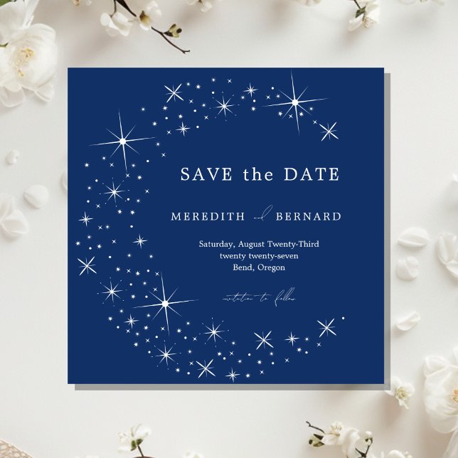 Reserve A Data Celestial Elegant Wedding Moon Blue Save The Date (Criador carregado)