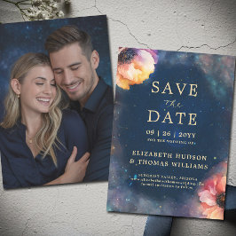 Reserve A Data Celestial Floral Galaxy Starry Night Blue Wedding
