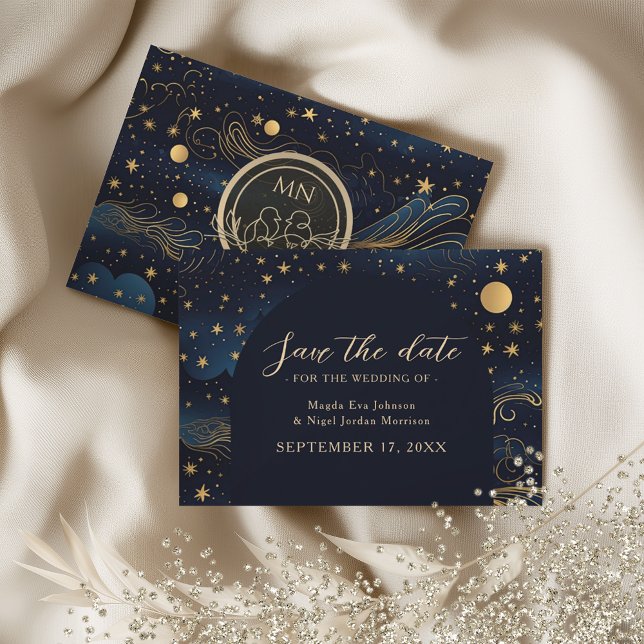 Reserve A Data Celestial Navy Gold Wedding (Criador carregado)
