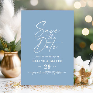Reserve A Data Celine • Simple Sólido Estelar Azul Céu Casamento