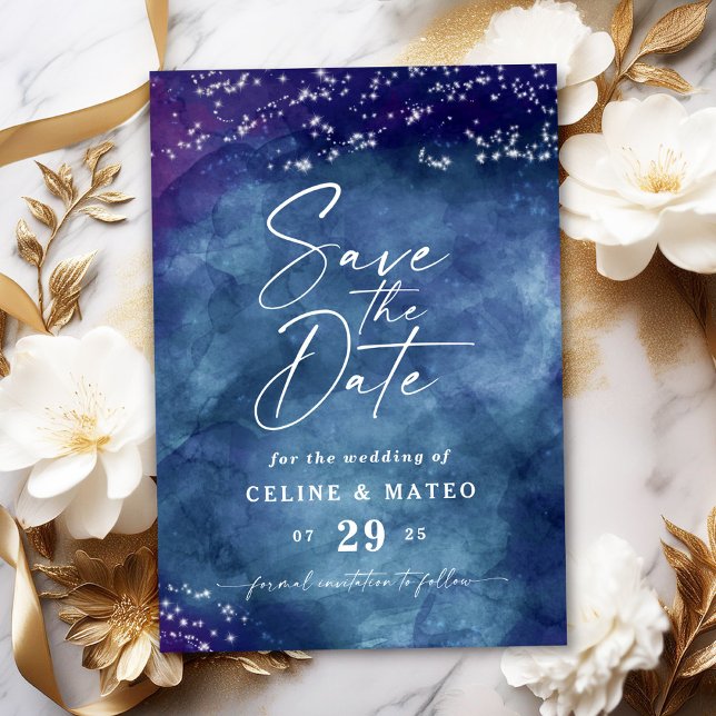 Reserve A Data Célula Estrelado Tema Celestial Casamento Celestia (Set the tone for your big day with the Celine Save the Date, featuring a custom monogram.)