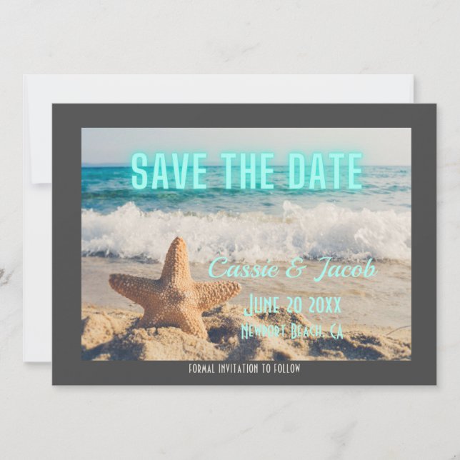 Reserve A Data Cena de Praia Moderna e Neon Save the Date (Frente)
