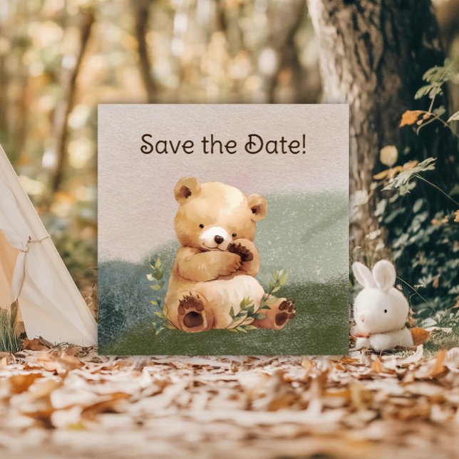 Reserve A Data Chá de fraldas de Aquarela do Urso Bebê Cutie (Cutie Baby Bear Watercolor Baby Shower Save The Date)