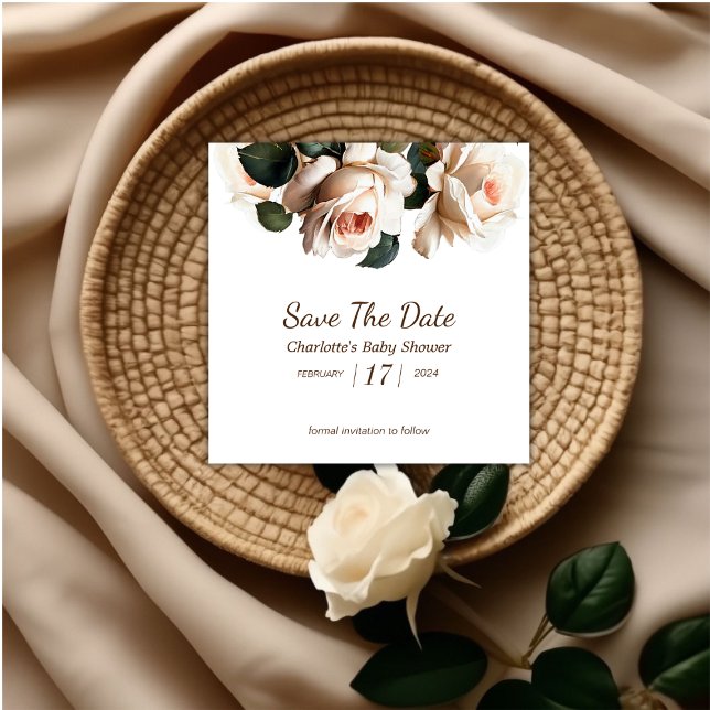 Reserve A Data Chá de fraldas de Rosa Beige Elegante (Rose Girl Baby Shower Save The Date)