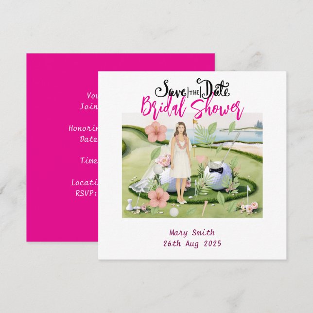 Reserve A Data Chá de Noiva Golfista com tema Havaiano  (Frente/Verso)