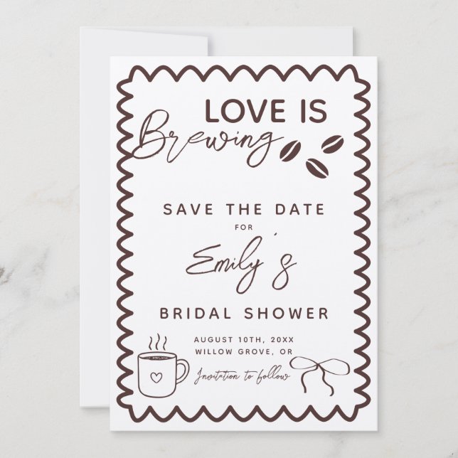Reserve A Data Chá de Noiva Tema Café Love is Brewing (Frente)