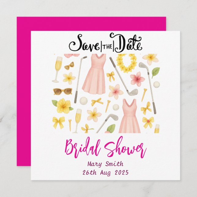 Reserve A Data Chá de Noiva temático de Golfe Havaiano para Noiva (Frente/Verso)